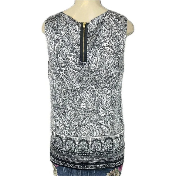 Dana Buchman L Black Paisley Print Scoop Neck Zip Back Detail Sleeveless Blouse - Picture 5 of 6